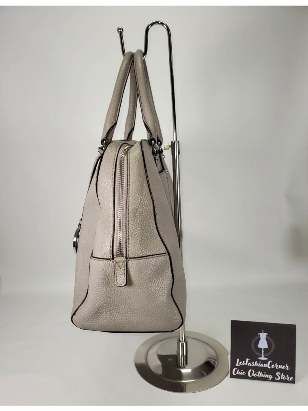 Michael Kors Women's Grey Leather Dome Satchel 1522 - Picture 13 of 15